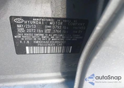 2013 Hyundai Elantra Limited from USA, damaged, VIN KMHDH4AEXDU884308